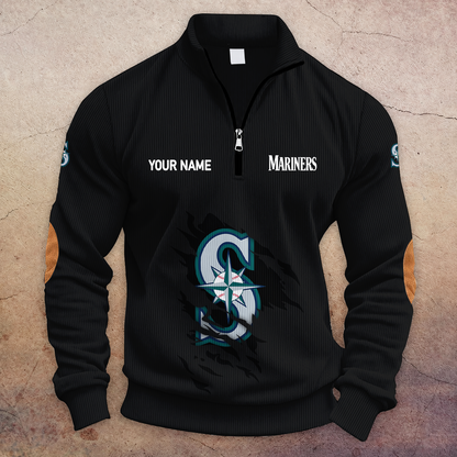 [FLASH SALE] NEW CUSTOMIZED MLB14 SMS SEATTLE MARINERS MULTICOLOR STRIPED QUATER ZIP SWEATSHIRT