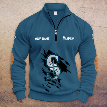[FLASH SALE] NEW CUSTOMIZED MLB14 SMS SEATTLE MARINERS MULTICOLOR STRIPED QUATER ZIP SWEATSHIRT
