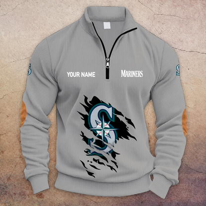 [FLASH SALE] NEW CUSTOMIZED MLB14 SMS SEATTLE MARINERS MULTICOLOR STRIPED QUATER ZIP SWEATSHIRT