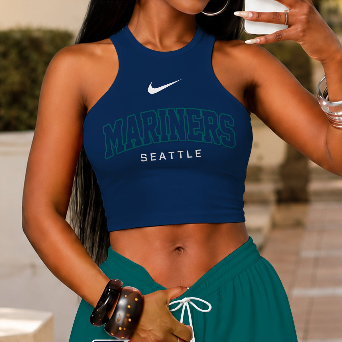[FLASH SALE] NEW CUSTOMIZED MLB14 SMS SEATTLE MARINERS WOMEN'S CROP TOP & LONGPANTS SET