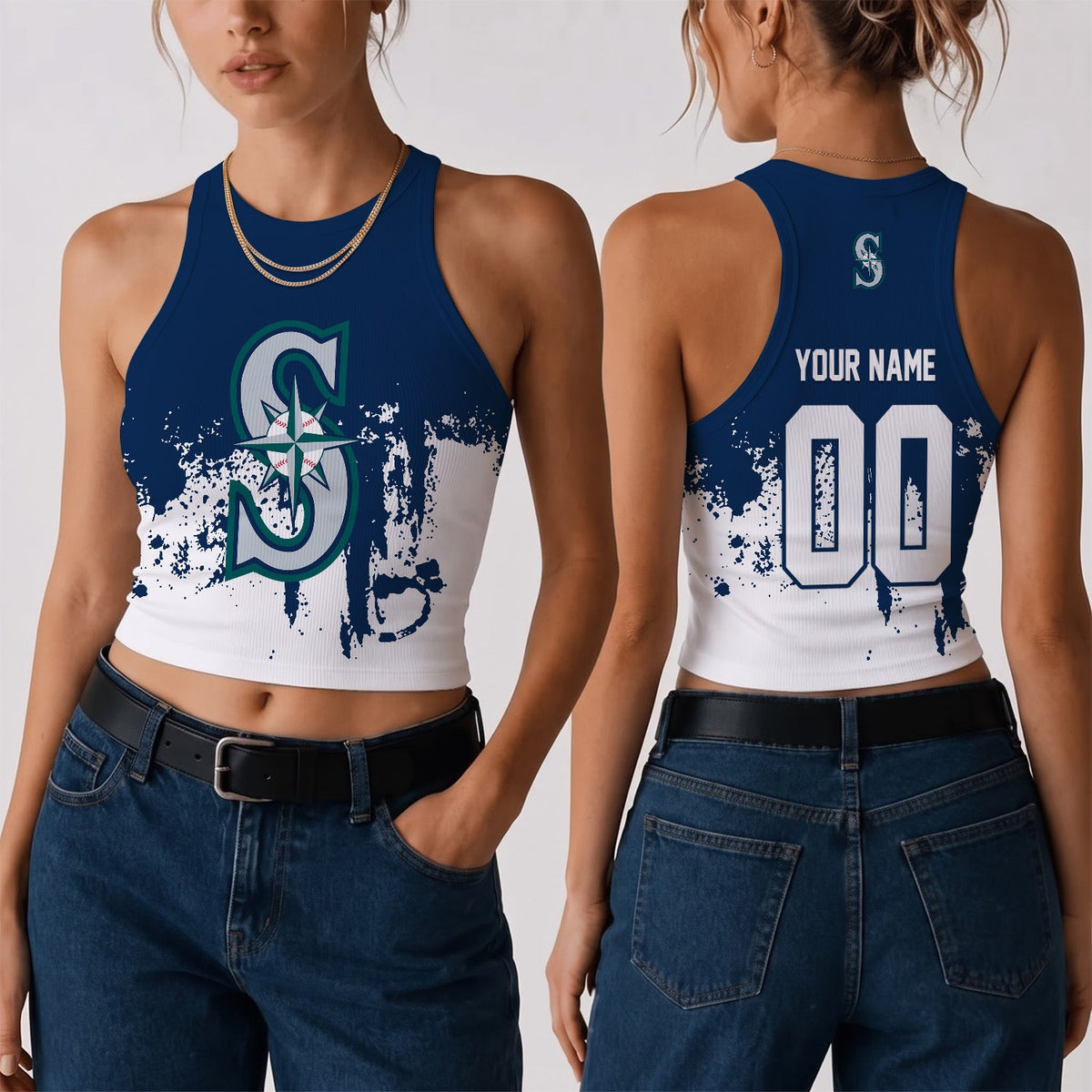 [FLASH SALE] NEW CUSTOMIZED MLB14 SMS THE MARINERS WOMEN'S CROP TOP