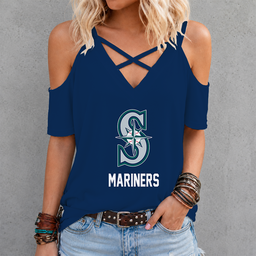 [FLASH SALE] NEW CUSTOMIZED MLB14 SMS SEATTLE MARINERSCRISS CROSS V-NECK TOP