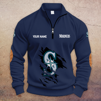 [FLASH SALE] NEW CUSTOMIZED MLB14 SMS SEATTLE MARINERS MULTICOLOR STRIPED QUATER ZIP SWEATSHIRT