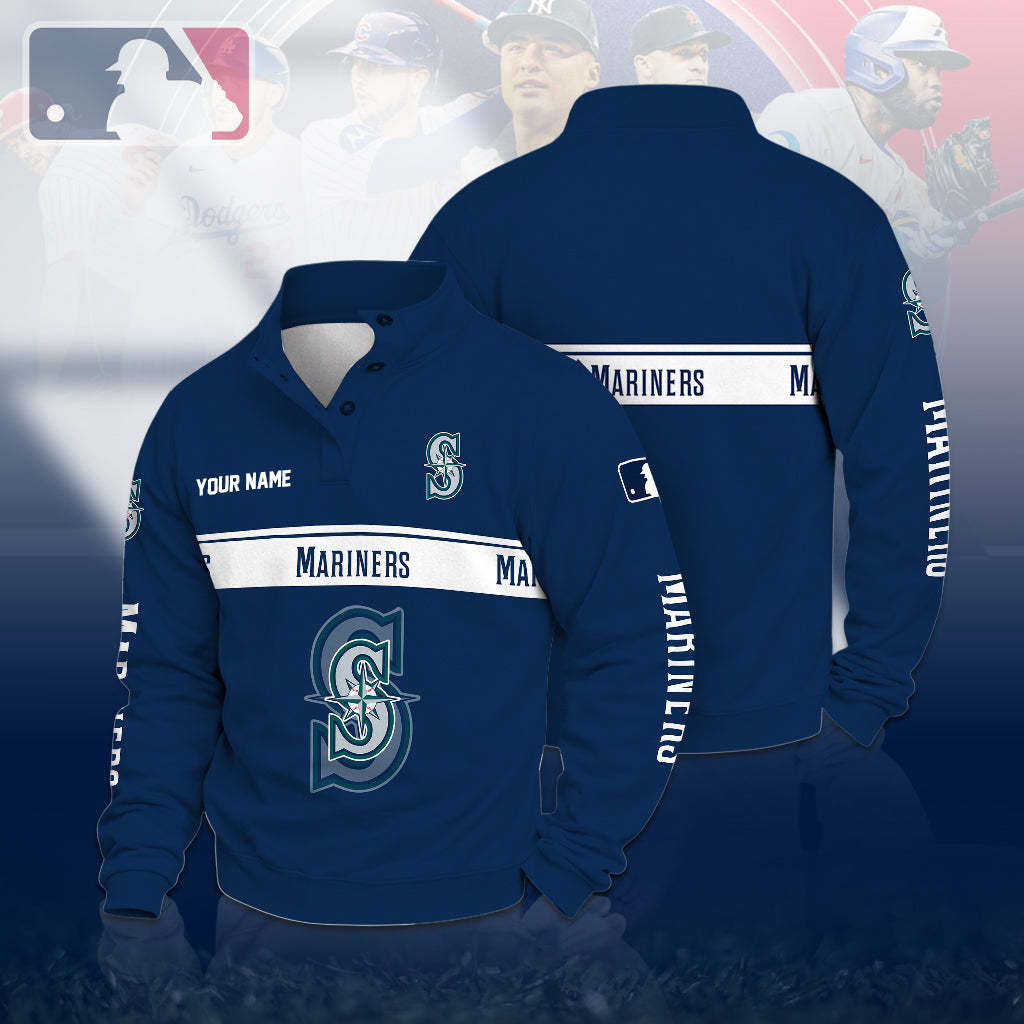 [FLASH SALE] NEW CUSTOMIZED MLB14 SMS SEATTLE MARINERS QUARTER-BUTTON SWEATSHIRT