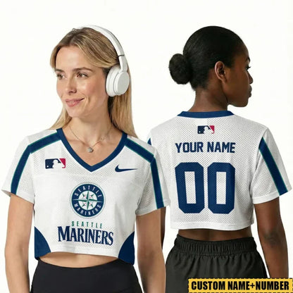 [FLASH SALE] NEW CUSTOMIZED MLB14 SMS SEATTLE MARINERS V-NECK JERSEY CROP TOP
