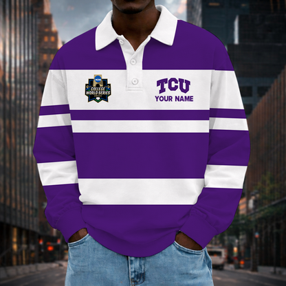 [FLASH SALE] NEW CUSTOMIZED NCAA CWS14 THF TCU HORNED FROGS UNISEX LONG SLEEVE POLO