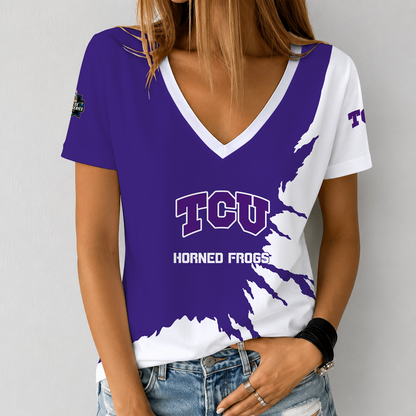 [FAN FAVORITE] NEW CUSTOMIZED NCAA CWS14 THF TCU HORNED FROGS V-NECK FEMALE SHIRT