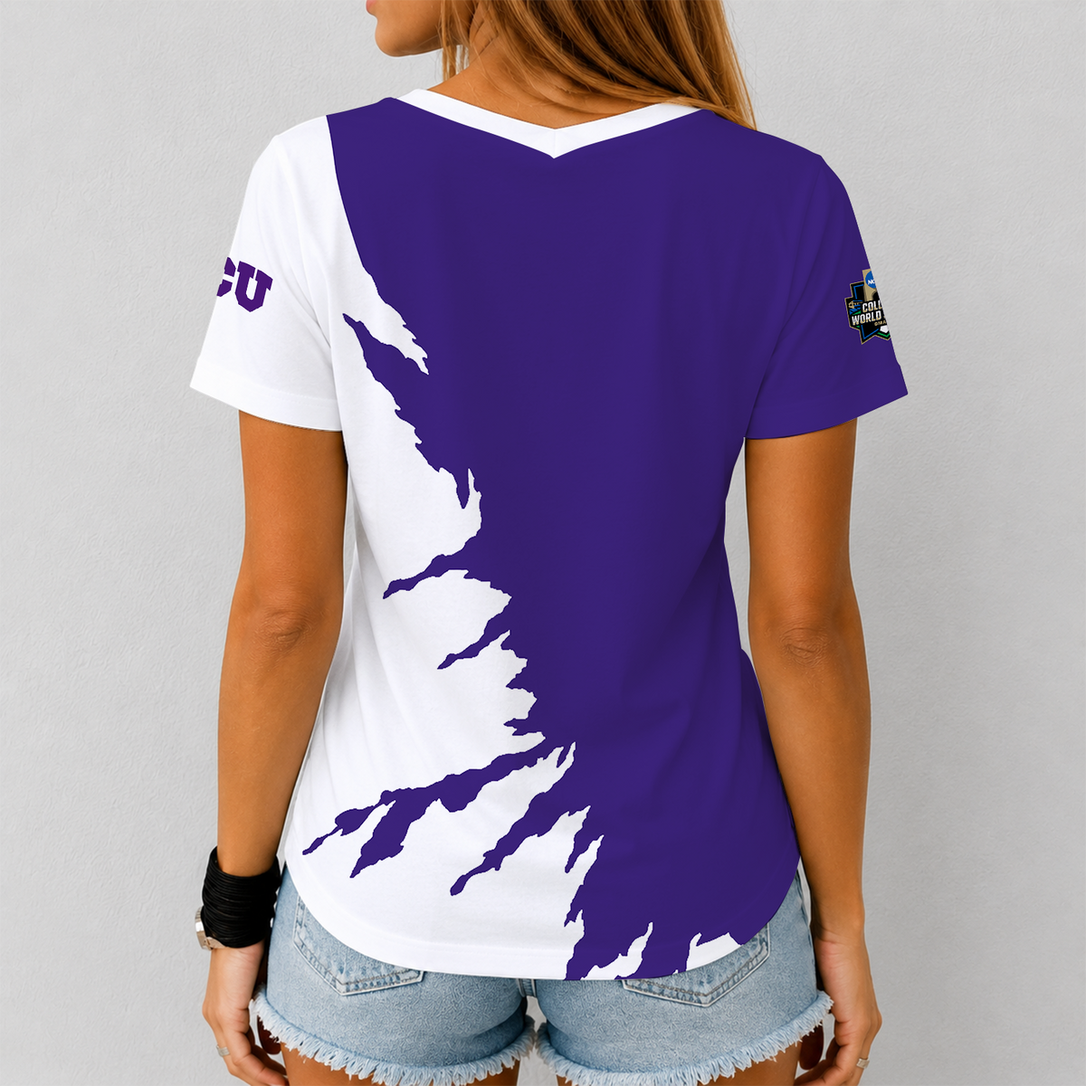 [FAN FAVORITE] NEW CUSTOMIZED NCAA CWS14 THF TCU HORNED FROGS V-NECK FEMALE SHIRT