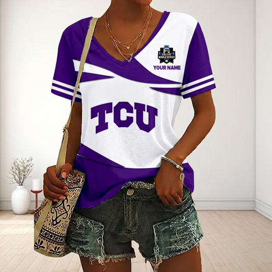 [FLASH SALE] NEW CUSTOMIZED | NCAA CWS14 THF TC HORNED FROGS V-NECK FEMALE SHIRT