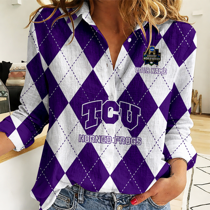 [FLASH SALE] NEW CUSTOMIZED | NCAA CWS14 THF TC HORNED FROGS WOMEN CASUAL SHIRT FOR FAN