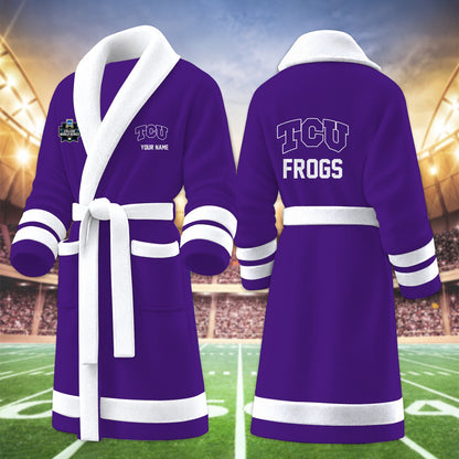 [FAN FAVORITE] NEW CUSTOMIZED NCAA CWS14 THF TCU HORNED FROGS MULTICOLOR FLEECE BATHROBE
