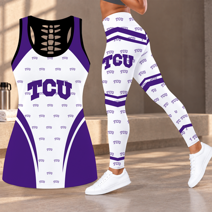 [FAN FAVORITE] NEW CUSTOMIZED NCAA CWS14 THF TCU HORNED FROGS HOLLOW TANK TOP & LEGGINGS SET