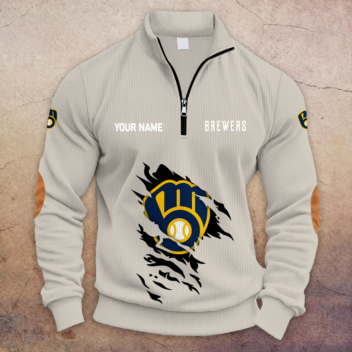 [FLASH SALE] NEW CUSTOMIZED MLB15 MBS MILWAUKEE BREWERS MULTICOLOR STRIPED QUATER ZIP SWEATSHIRT
