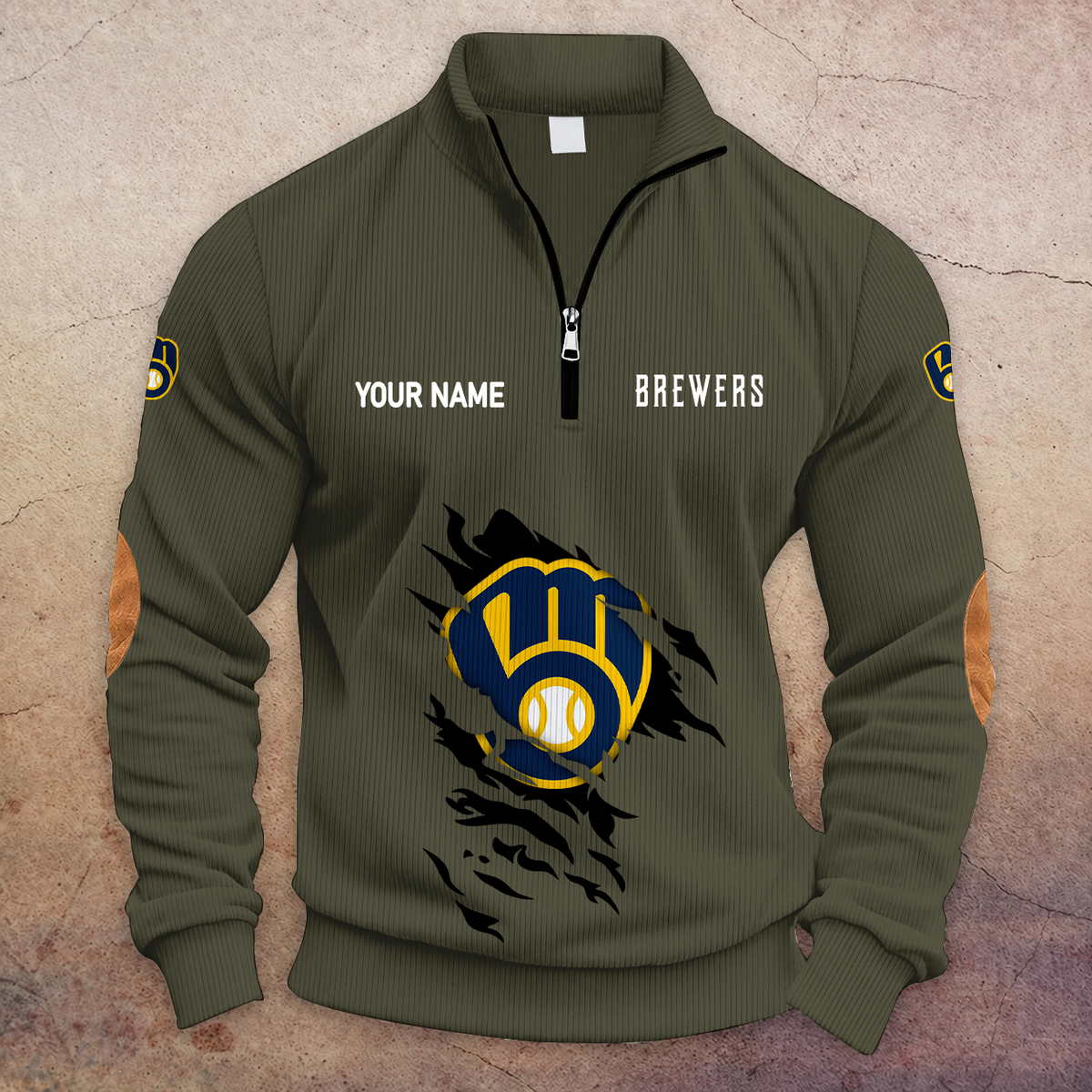 [FLASH SALE] NEW CUSTOMIZED MLB15 MBS MILWAUKEE BREWERS MULTICOLOR STRIPED QUATER ZIP SWEATSHIRT
