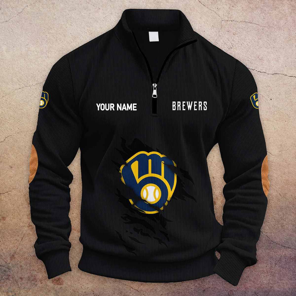 [FLASH SALE] NEW CUSTOMIZED MLB15 MBS MILWAUKEE BREWERS MULTICOLOR STRIPED QUATER ZIP SWEATSHIRT