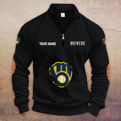 [FLASH SALE] NEW CUSTOMIZED MLB15 MBS MILWAUKEE BREWERS MULTICOLOR STRIPED QUATER ZIP SWEATSHIRT