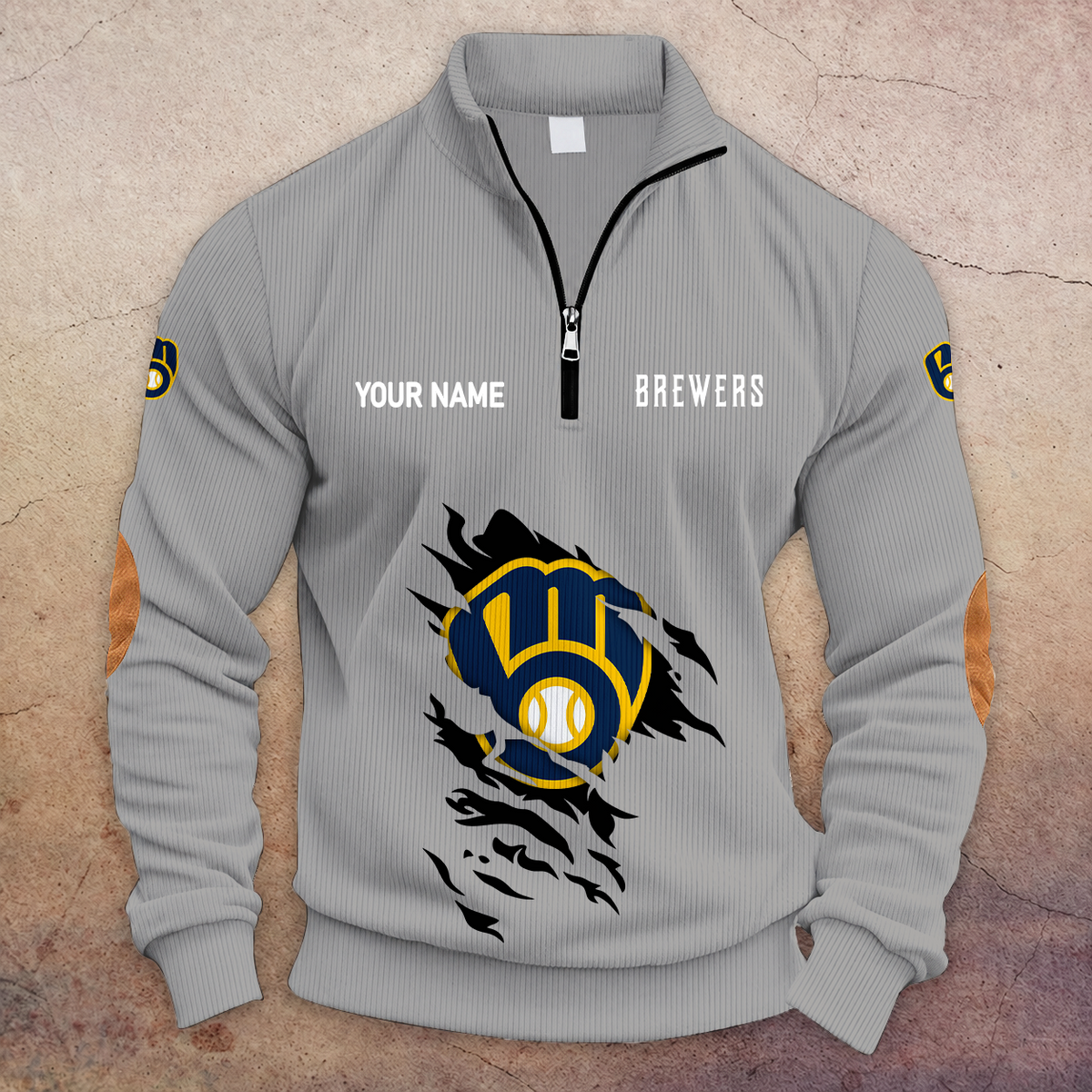 [FLASH SALE] NEW CUSTOMIZED MLB15 MBS MILWAUKEE BREWERS MULTICOLOR STRIPED QUATER ZIP SWEATSHIRT