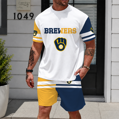 [FLASH SALE] NEW CUSTOMIZED MLB15 MBS MILWAUKEE BREWERS UNISEX T-SHIRT & SHORTS SET