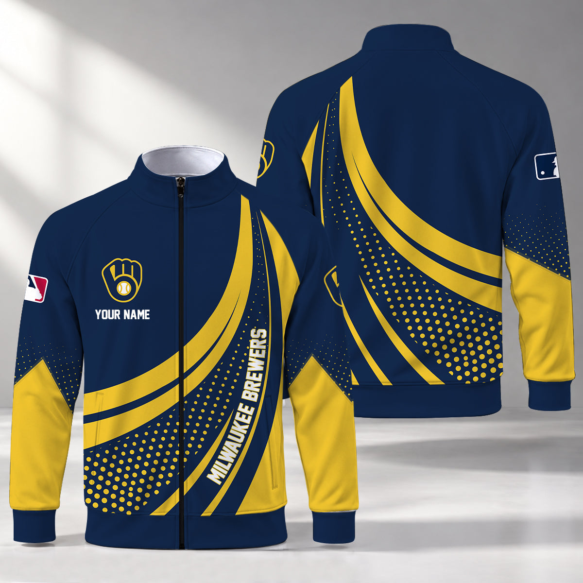[FLASH SALE] NEW CUSTOMIZED MLB15 MBS MILWAUKEE BREWERS STAND COLLAR JACKET