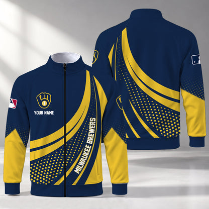 [FLASH SALE] NEW CUSTOMIZED MLB15 MBS MILWAUKEE BREWERS STAND COLLAR JACKET