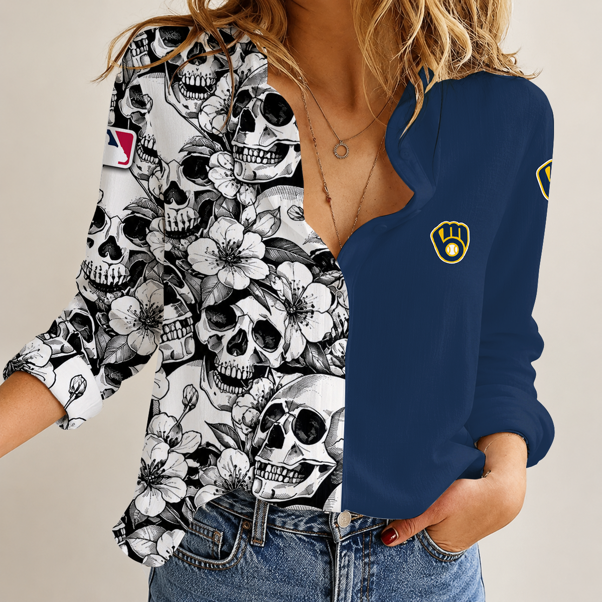 [FLASH SALE] NEW CUSTOMIZED MLB15 MBS MILWAUKEE BREWERS WOMEN'S CASUAL SHIRT