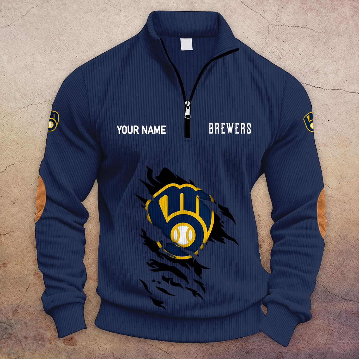 [FLASH SALE] NEW CUSTOMIZED MLB15 MBS MILWAUKEE BREWERS MULTICOLOR STRIPED QUATER ZIP SWEATSHIRT