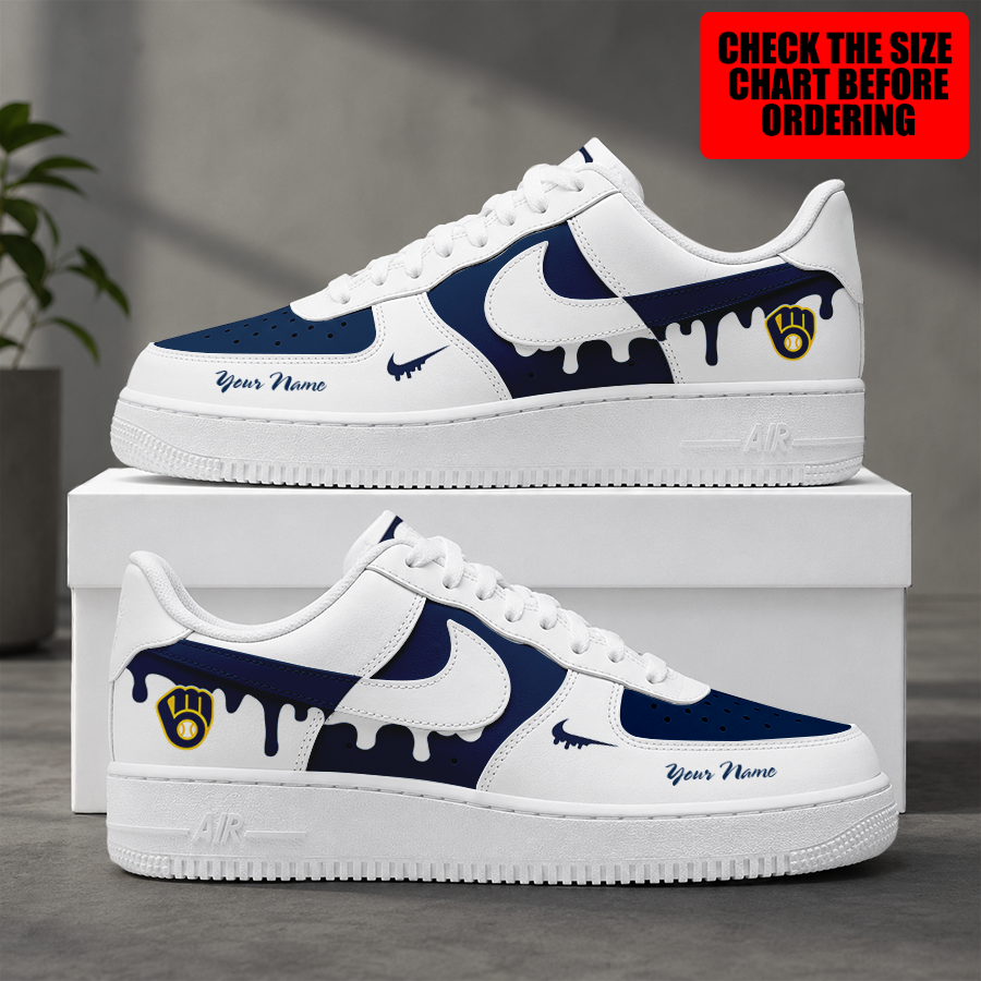 [FLASH SALE] NEW CUSTOMIZED MLB15 MBS MILWAUKEE BREWERS AF1 SHOES