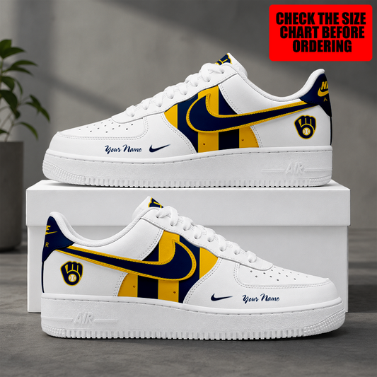 [FLASH SALE] NEW CUSTOMIZED MLB15 MBS MILWAUKEE BREWERS AF1 SHOES