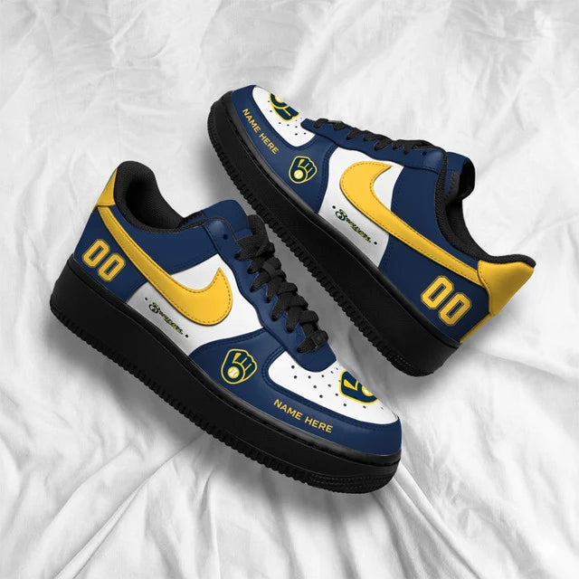 [FLASH SALE] NEW CUSTOMIZED MLB15 MBS MILWAUKEE BREWERS AF1 SHOES