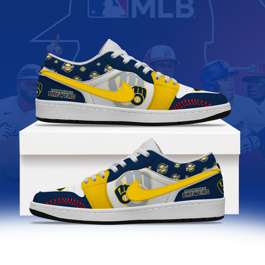 [FLASH SALE] NEW CUSTOMIZED MLB15 MBS MILWAUKEE BREWERS AIR JORDAN LOW SHOES