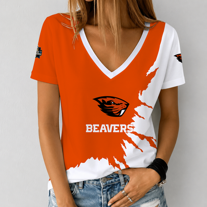 [FAN FAVORITE] NEW CUSTOMIZED NCAA CWS15 OGB OREGON STATE BEAVERS V-NECK FEMALE SHIRT