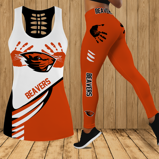 [FAN FAVORITE] NEW CUSTOMIZED NCAA CWS15 OGB OREGON STATE BEAVERS HOLLOW TANK TOP & LEGGINGS SET