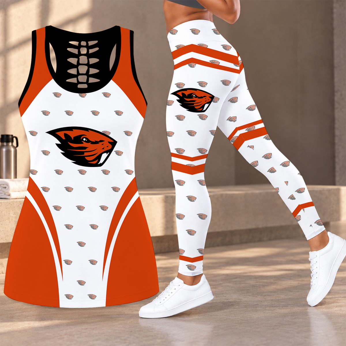 [FAN FAVORITE] NEW CUSTOMIZED NCAA CWS15 OGB OREGON STATE BEAVERS HOLLOW TANK TOP & LEGGINGS SET