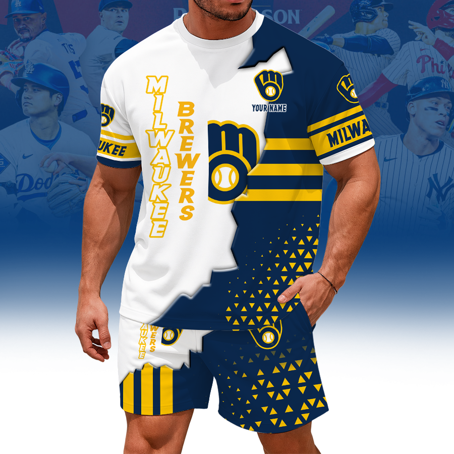 [FLASH SALE] NEW CUSTOMIZED MLB15 MBS MILWAUKEE BREWERS UNISEX T-SHIRT & SHORTS SET