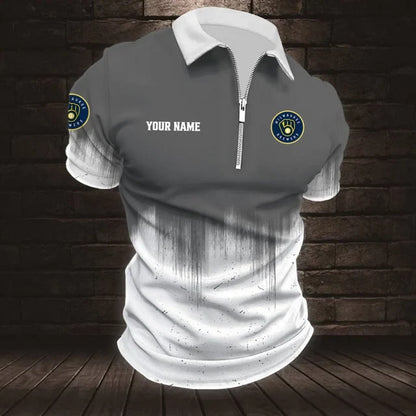 [FLASH SALE] NEW CUSTOMIZED MLB15 MBS MILWAUKEE BREWERS ZIP POLO SHIRT