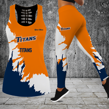 [FAN FAVORITE] NEW CUSTOMIZED NCAA CWS16 CFT CAL STATE FULLERTON TITANS HOLLOW TANK TOP & LEGGINGS SET