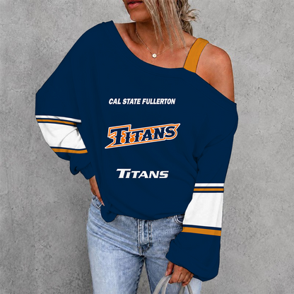 [FAN FAVORITE] NEW CUSTOMIZED NCAA CWS16 CFT CAL STATE FULLERTON TITANS WOMEN'S OFF-SHOULDER LONG SLEEVE SHIRT