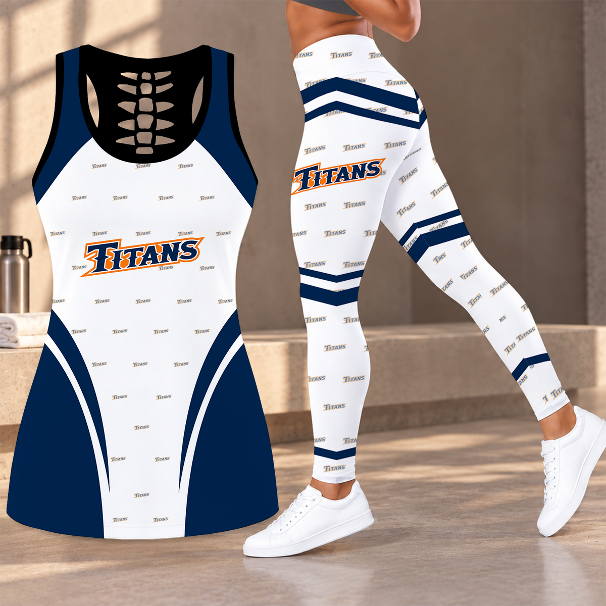 [FAN FAVORITE] NEW CUSTOMIZED NCAA CWS16 CFT CAL STATE FULLERTON TITANS HOLLOW TANK TOP & LEGGINGS SET