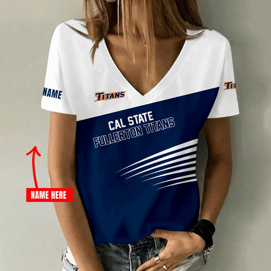 [FAN FAVORITE] NEW CUSTOMIZED NCAA CWS16 CFT CAL STATE FULLERTON TITANS V-NECK FEMALE SHIRT