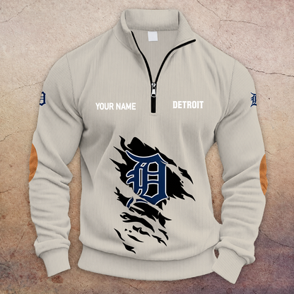 [FLASH SALE] NEW CUSTOMIZED MLB16 DTS DETROIT TIGERS MULTICOLOR STRIPED QUATER ZIP SWEATSHIRT