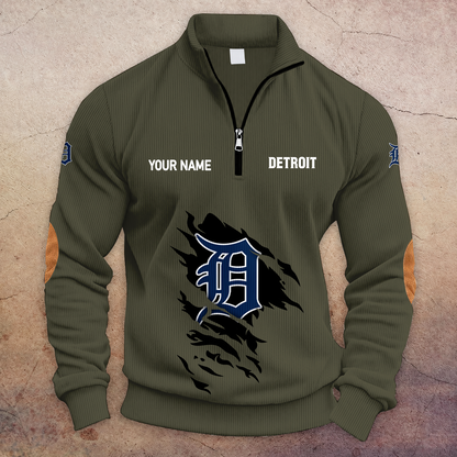 [FLASH SALE] NEW CUSTOMIZED MLB16 DTS DETROIT TIGERS MULTICOLOR STRIPED QUATER ZIP SWEATSHIRT