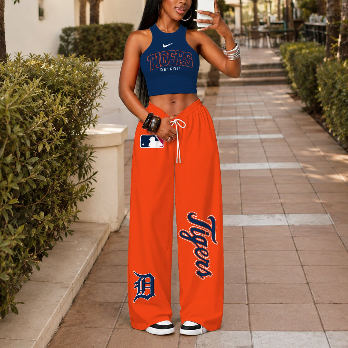 [FLASH SALE] NEW CUSTOMIZED MLB16 DTS DETROIT TIGERS WOMEN'S CROP TOP & LONGPANTS SET