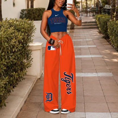 [FLASH SALE] NEW CUSTOMIZED MLB16 DTS DETROIT TIGERS WOMEN'S CROP TOP & LONGPANTS SET