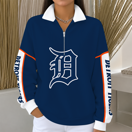 [SPECIAL OFFER] NEW CUSTOMIZED MLB16 DTS DETROIT TIGERS QUARTER ZIP RIBBED SWEATER