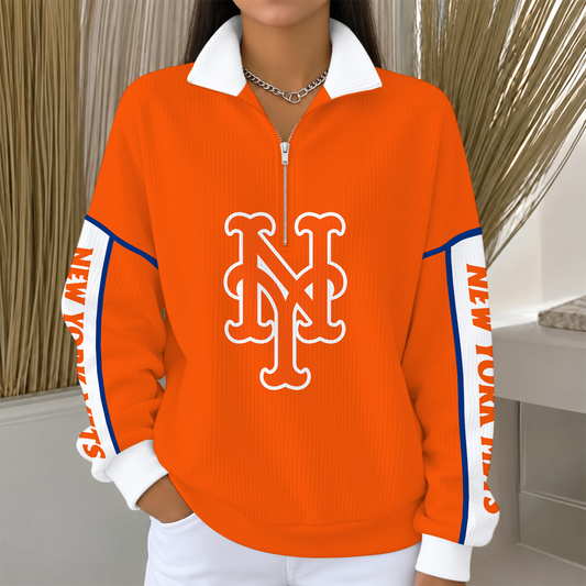 [SPECIAL OFFER] NEW CUSTOMIZED MLB17 NYM NEW YORK METS QUARTER ZIP RIBBED SWEATER