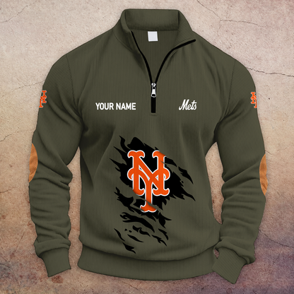 [FLASH SALE] NEW CUSTOMIZED MLB17 NYM NEW YORK METS MULTICOLOR STRIPED QUATER ZIP SWEATSHIRT
