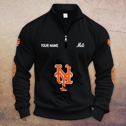 [FLASH SALE] NEW CUSTOMIZED MLB17 NYM NEW YORK METS MULTICOLOR STRIPED QUATER ZIP SWEATSHIRT