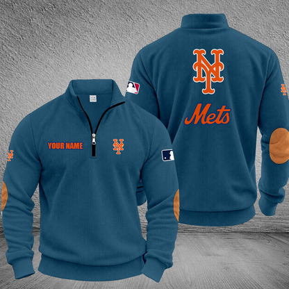 [FLASH SALE] NEW CUSTOMIZED MLB17 NYM NEW YORK METS MULTICOLOR STRIPED QUATER ZIP SWEATSHIRT