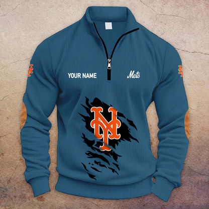 [FLASH SALE] NEW CUSTOMIZED MLB17 NYM NEW YORK METS MULTICOLOR STRIPED QUATER ZIP SWEATSHIRT