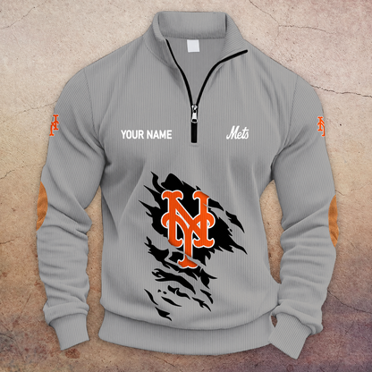 [FLASH SALE] NEW CUSTOMIZED MLB17 NYM NEW YORK METS MULTICOLOR STRIPED QUATER ZIP SWEATSHIRT
